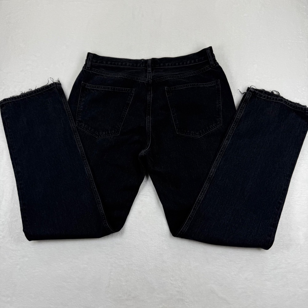 AGOLDE High Rise Straight‎ Leg Jeans Faded Black Raw Hem Size 30 Button Fly